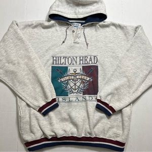 Vintage Hilton Head Sweatshirt Mens Extra Large Gray Yacht Crew Hoodie